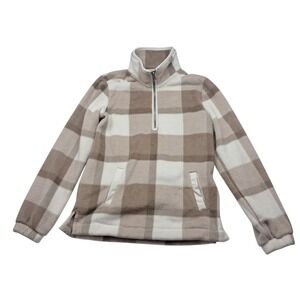 Abercrombie & Fitch Fleece Pullover Womens Small Beige Buffalo Plaid Sherpa Soft